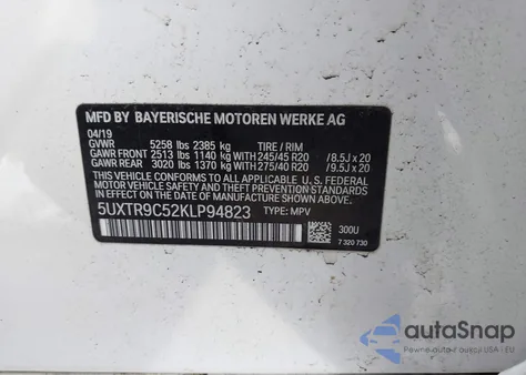 2019 BMW X3 xDrive30I z USA, uszkodzony, nr VIN 5UXTR9C52KLP94823